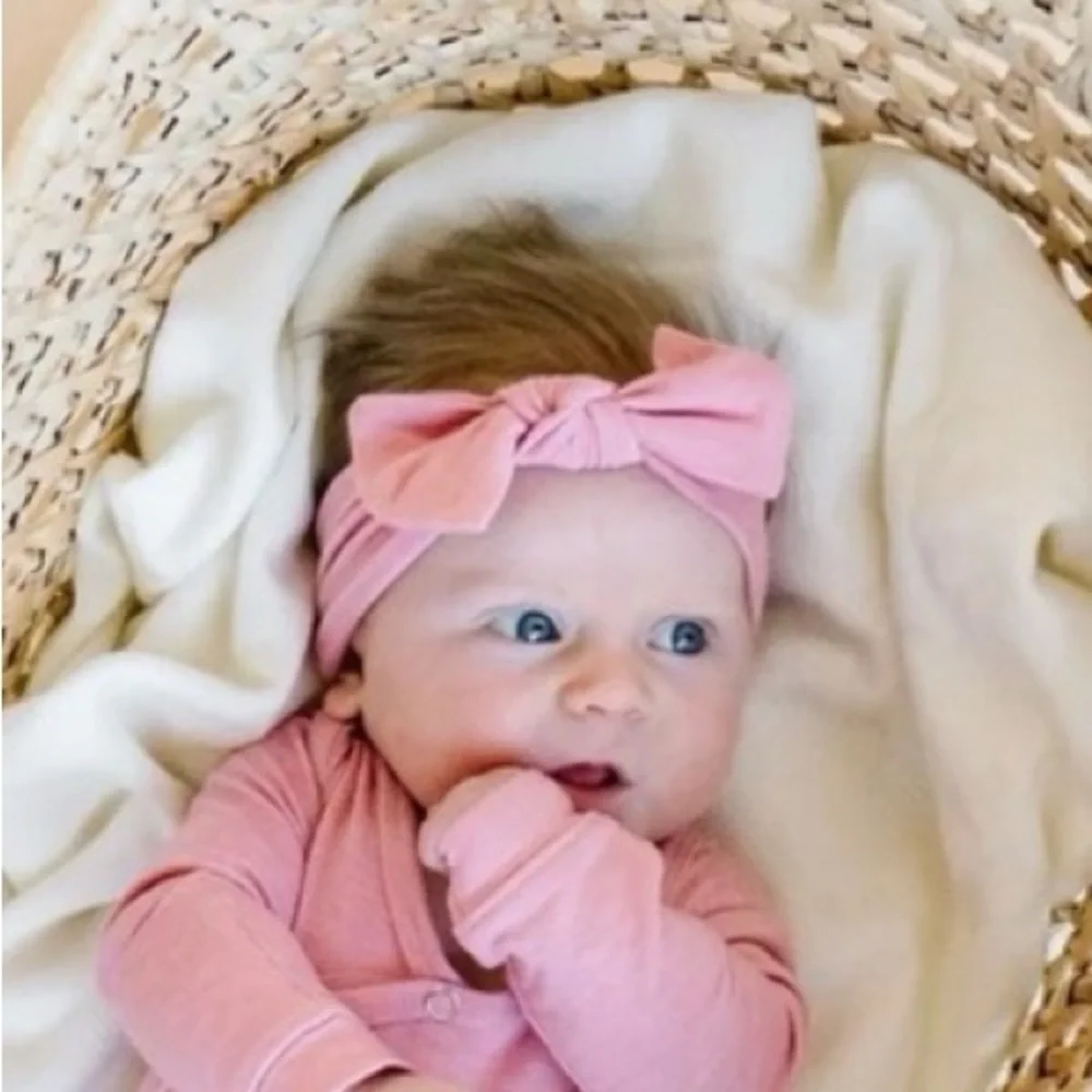 Copper Pearl Knit Baby Headband Bow